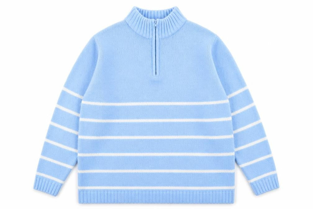 Berkertex Womens Blue High Neck Striped Acrylic Pullover Jumper Size 14
