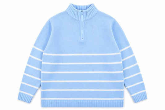 Berkertex Womens Blue High Neck Striped Acrylic Pullover Jumper Size 14