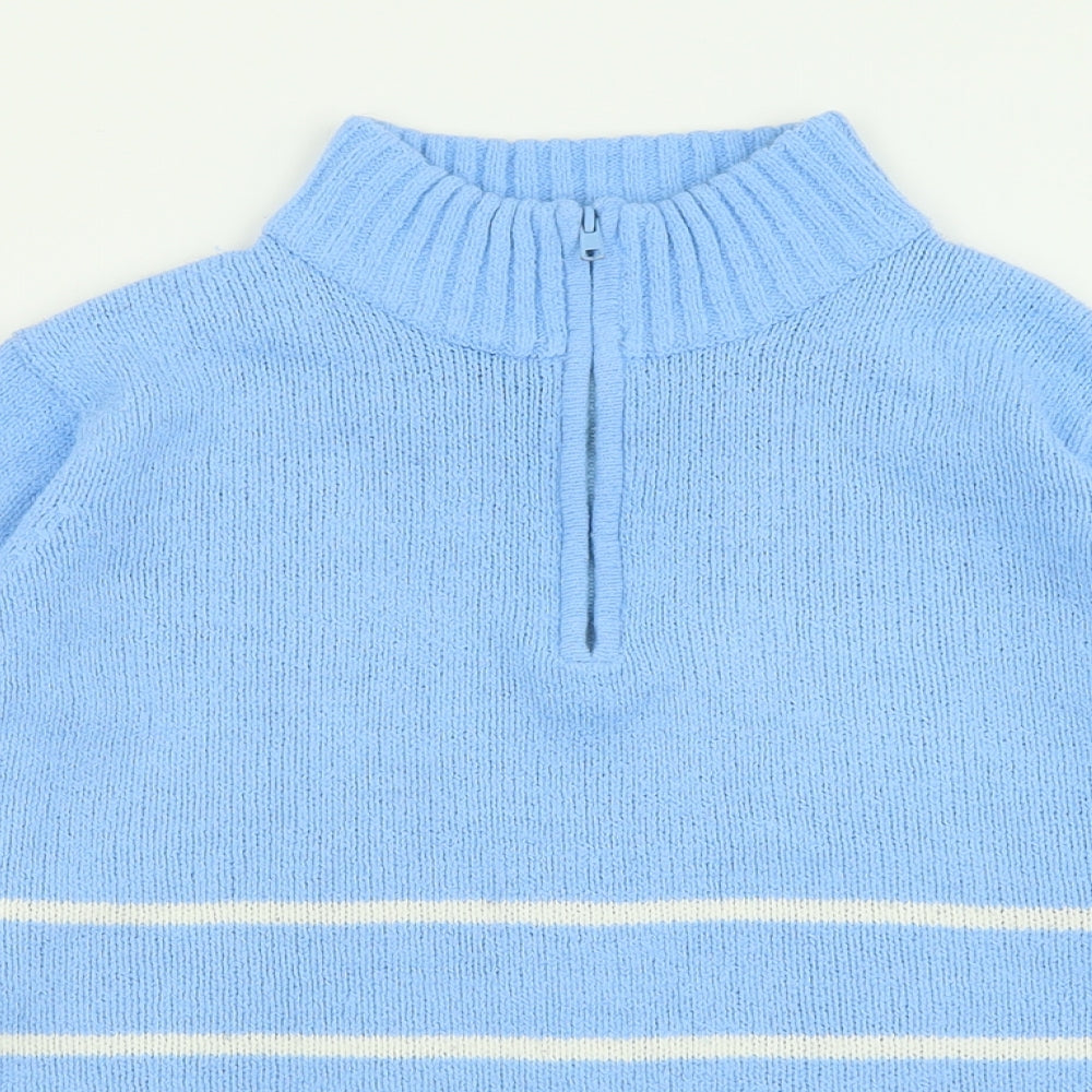 Berkertex Womens Blue High Neck Striped Acrylic Pullover Jumper Size 14