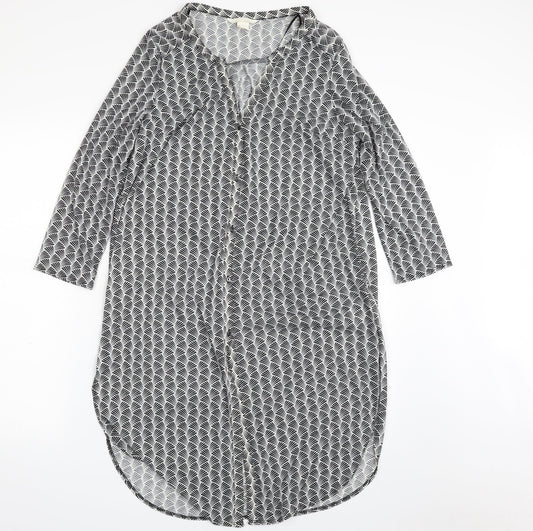 H&M Womens Black Geometric Polyester Shirt Dress  Size S  V-Neck Button