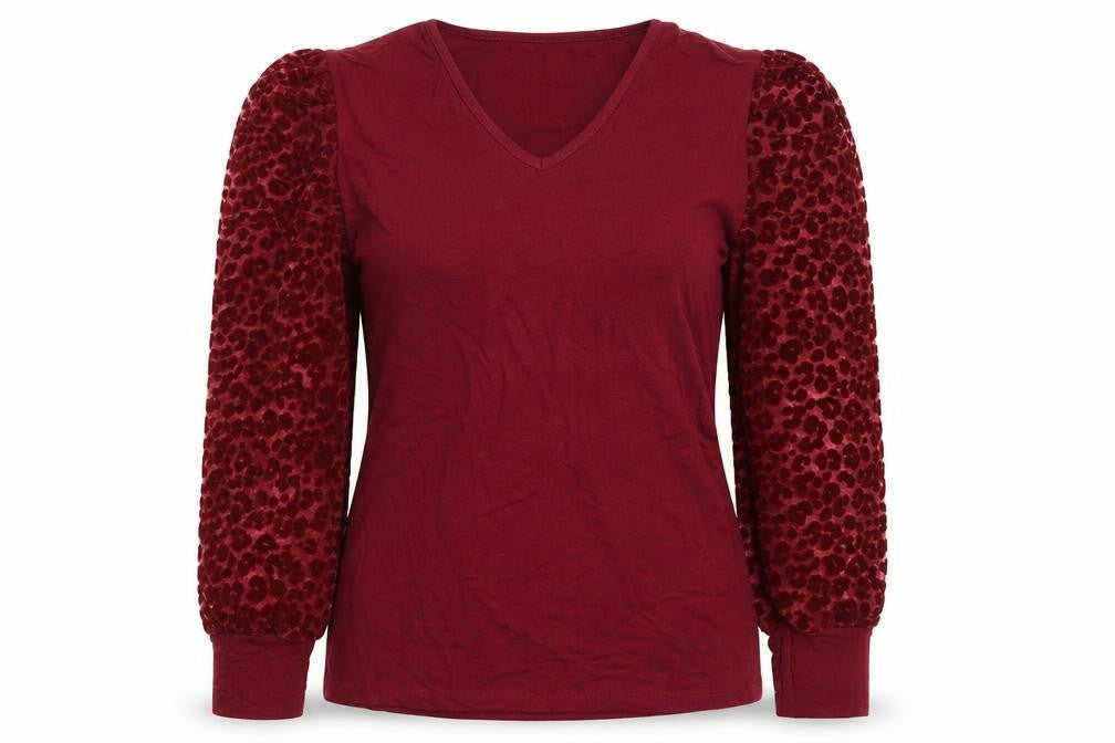 Poplin Womens Red V-Neck Animal Print Viscose Pullover Jumper Size S