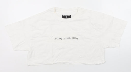 PRETTYLITTLETHING Womens White  Cotton Cropped T-Shirt Size S Round Neck