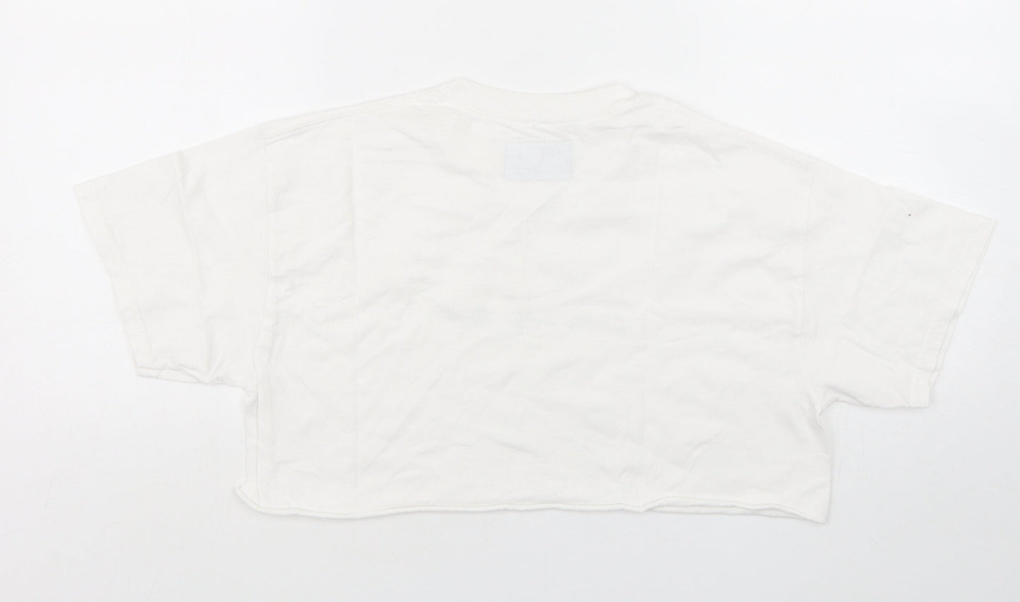 PRETTYLITTLETHING Womens White  Cotton Cropped T-Shirt Size S Round Neck