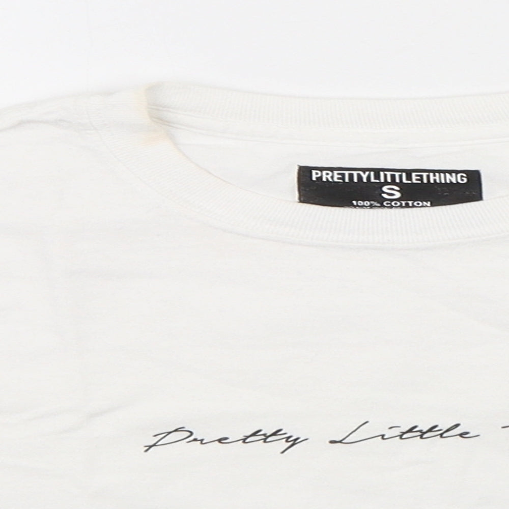 PRETTYLITTLETHING Womens White  Cotton Cropped T-Shirt Size S Round Neck