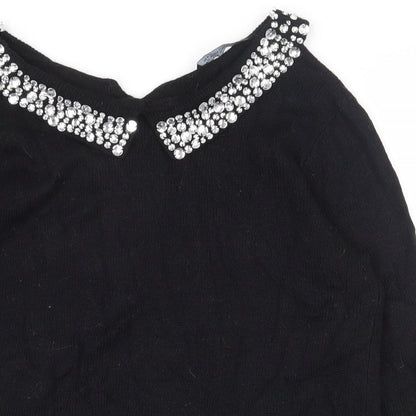 Dorothy Perkins Womens Black Collared  Nylon Pullover Jumper Size 12
