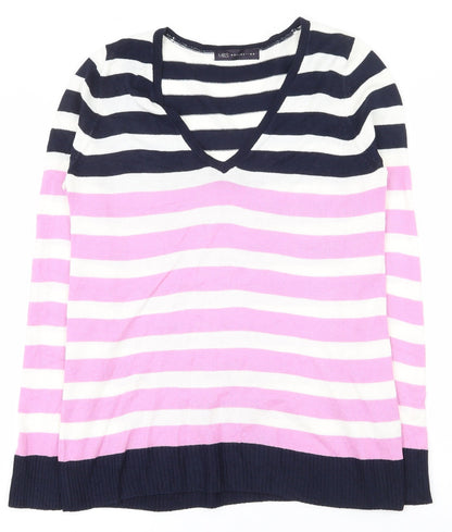 Marks & Spencer Womens Multicoloured V-Neck Striped Acrylic Pullover Jumper Size 10