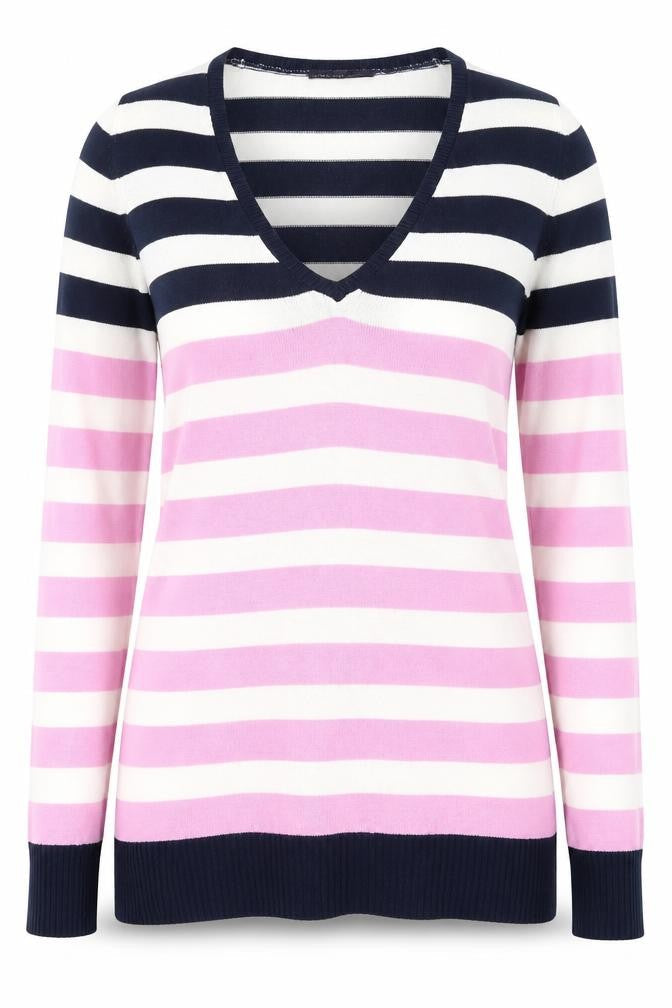 Marks & Spencer Womens Multicoloured V-Neck Striped Acrylic Pullover Jumper Size 10