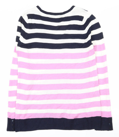 Marks & Spencer Womens Multicoloured V-Neck Striped Acrylic Pullover Jumper Size 10