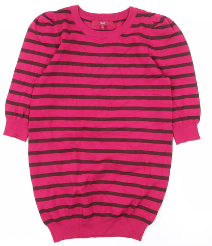 Next Womens Pink Round Neck Striped Viscose Pullover Jumper Size 8