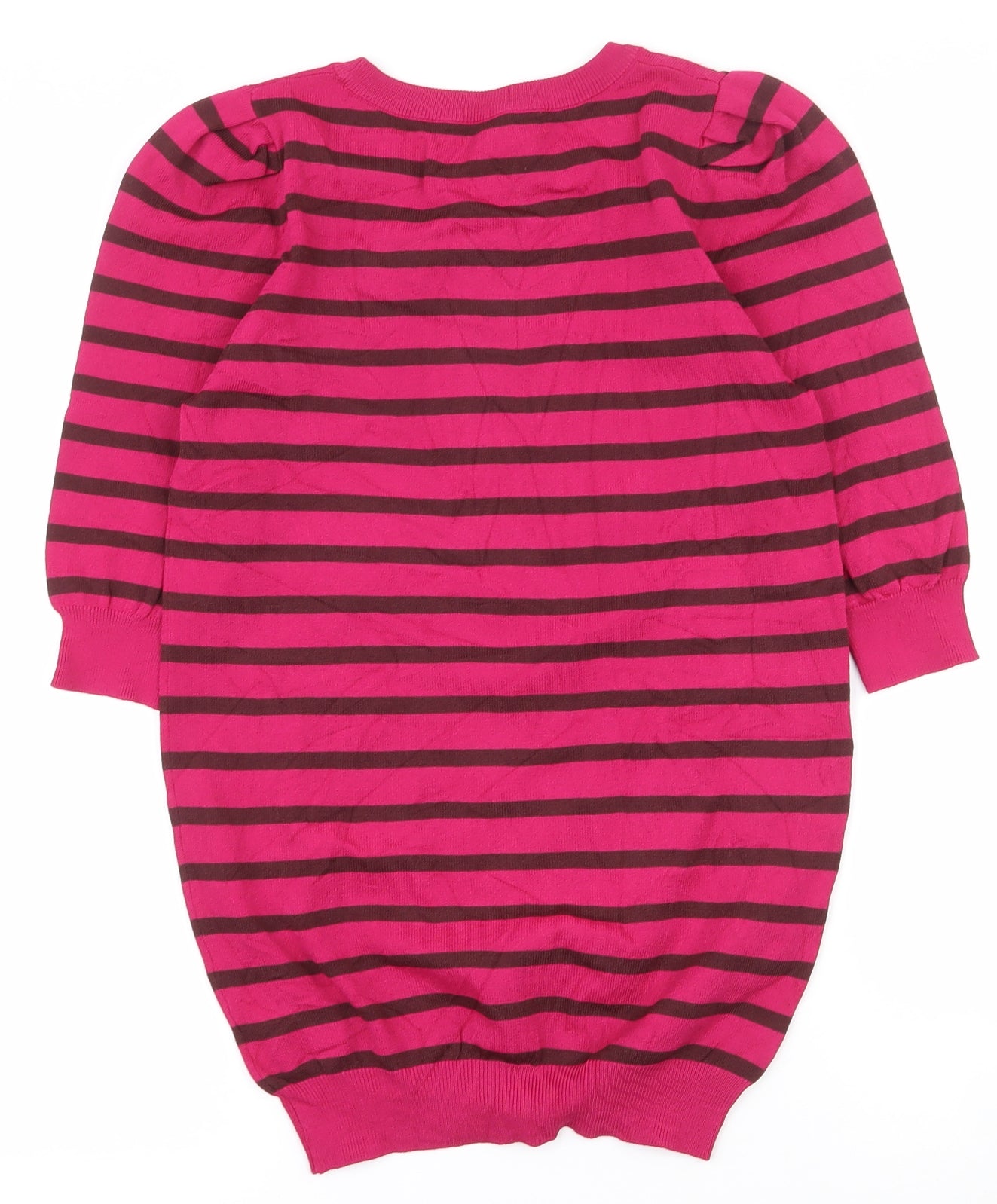 NEXT Womens Pink Round Neck Striped Viscose Pullover Jumper Size 8