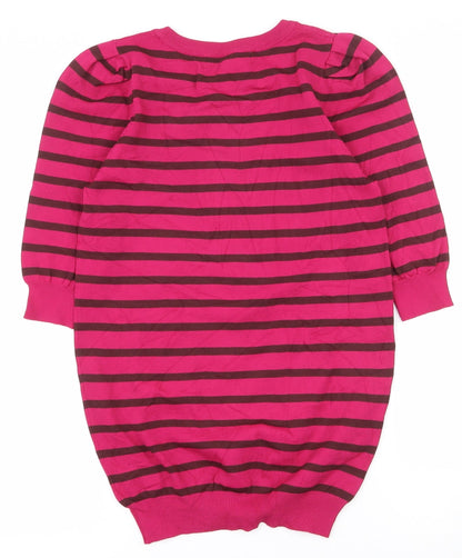 Next Womens Pink Round Neck Striped Viscose Pullover Jumper Size 8