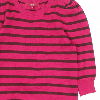 Next Womens Pink Round Neck Striped Viscose Pullover Jumper Size 8