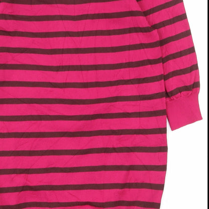 Next Womens Pink Round Neck Striped Viscose Pullover Jumper Size 8