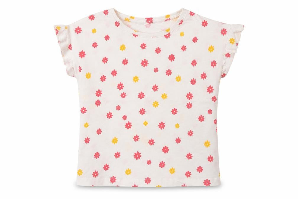 RTR Girls White Floral Cotton Pullover T-Shirt Size 5 Years Crew Neck