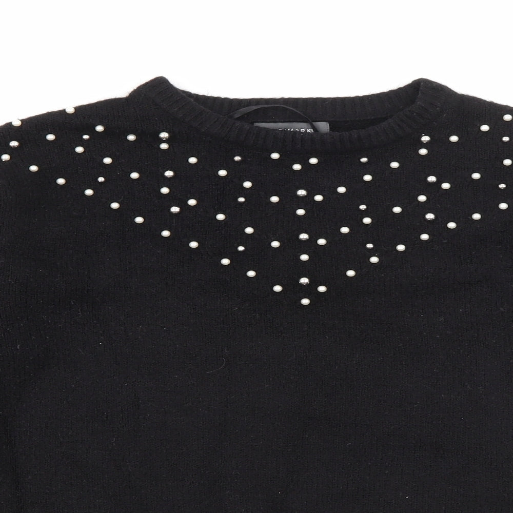 Primark Womens Black Crew Neck  Acrylic Pullover Jumper Size 2XS