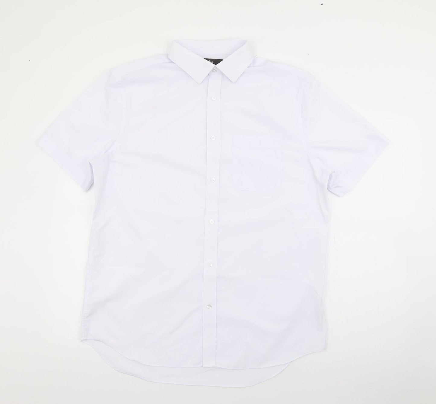 Marks and Spencer Mens White  Polyester  Button-Up Size 16 Collared Button