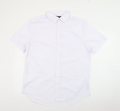 Marks & Spencer Mens White  Polyester  Button-Up Size 16 Collared Button