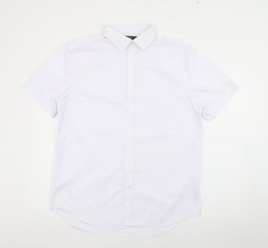 Marks and Spencer Mens White  Polyester  Button-Up Size 16 Collared Button