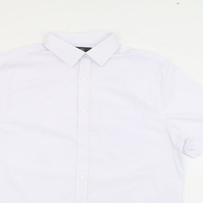 Marks & Spencer Mens White  Polyester  Button-Up Size 16 Collared Button