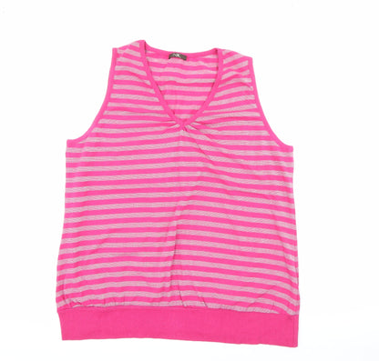 Preloved MK Womens Pink V-Neck Striped Polyester Pullover Jumper Size 22 - Front