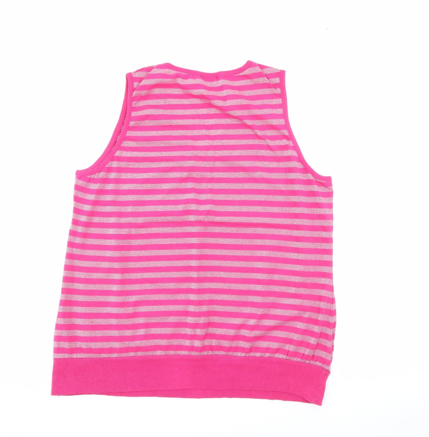 MK Womens Pink V-Neck Striped Polyester Pullover Jumper Size 22