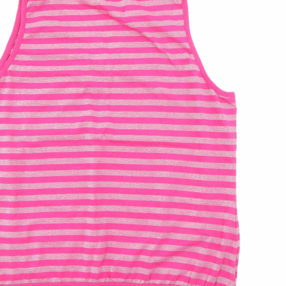 MK Womens Pink V-Neck Striped Polyester Pullover Jumper Size 22