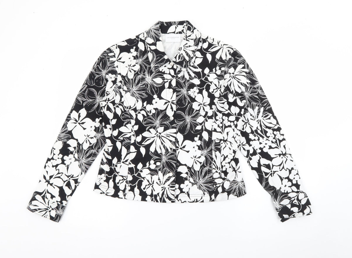 Liz Clasiborne Womens Black Floral  Jacket  Size S  Snap