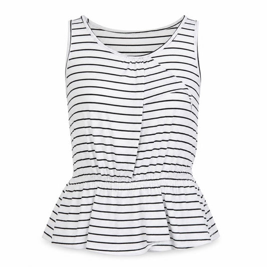 L&H Womens White Striped Cotton Camisole Tank Size XL Scoop Neck