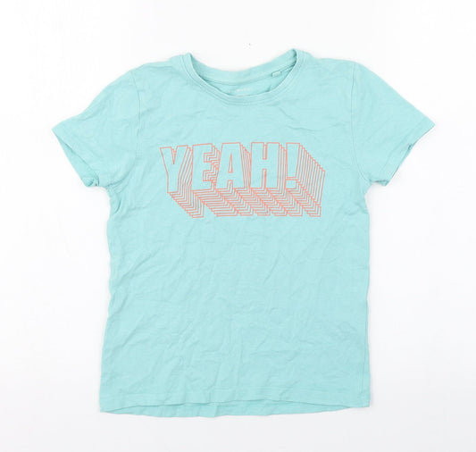 Primark Boys Blue  100% Cotton Basic T-Shirt Size 5-6 Years Round Neck Pullover