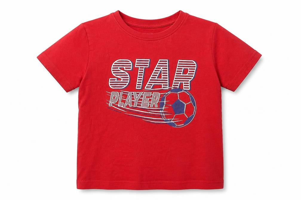 Primark Boys Red  100% Cotton Basic T-Shirt Size 5-6 Years Round Neck Pullover