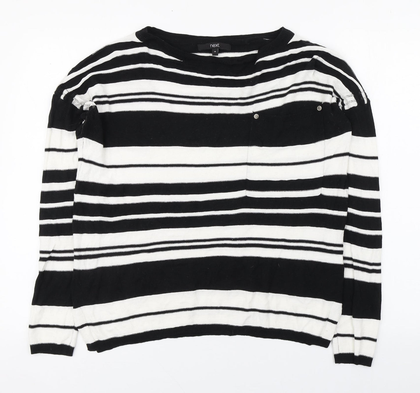 NEXT Womens Black Boat Neck Striped Cotton Pullover Jumper Size 10
