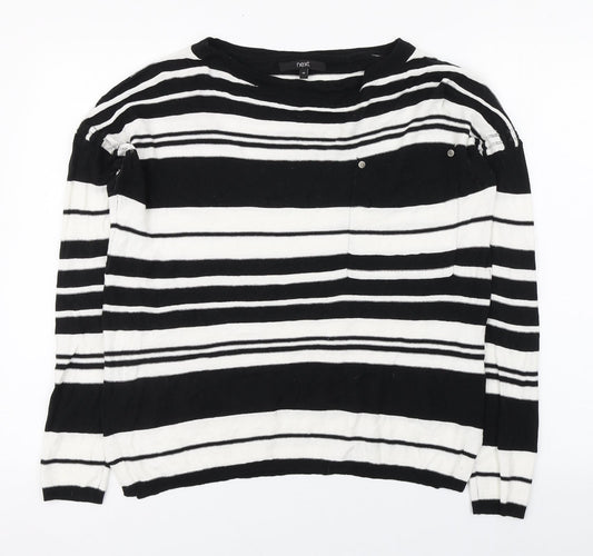 NEXT Womens Black Boat Neck Striped Cotton Pullover Jumper Size 10
