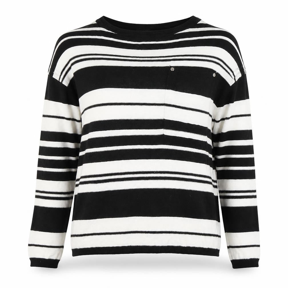 NEXT Womens Black Boat Neck Striped Cotton Pullover Jumper Size 10