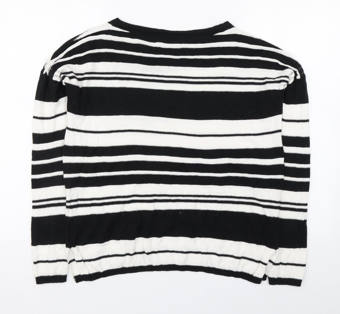 NEXT Womens Black Boat Neck Striped Cotton Pullover Jumper Size 10