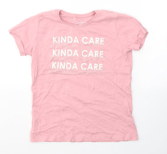 Primark Girls Pink  Cotton Basic T-Shirt Size 7-8 Years Round Neck Pullover - Don't/kinda care