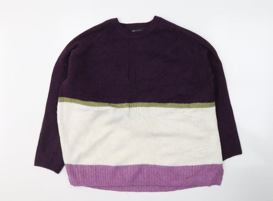 Marks and Spencer Womens Multicoloured Round Neck Striped Acrylic Pullover Jumper Size XL