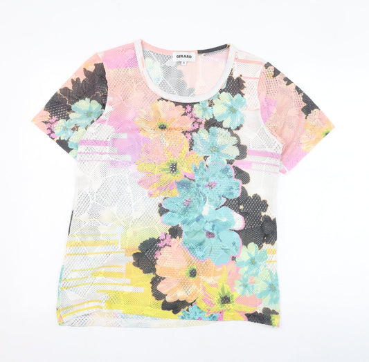 Gerard Womens Multicoloured Floral Polyester Basic T-Shirt Size S Round Neck - Mesh