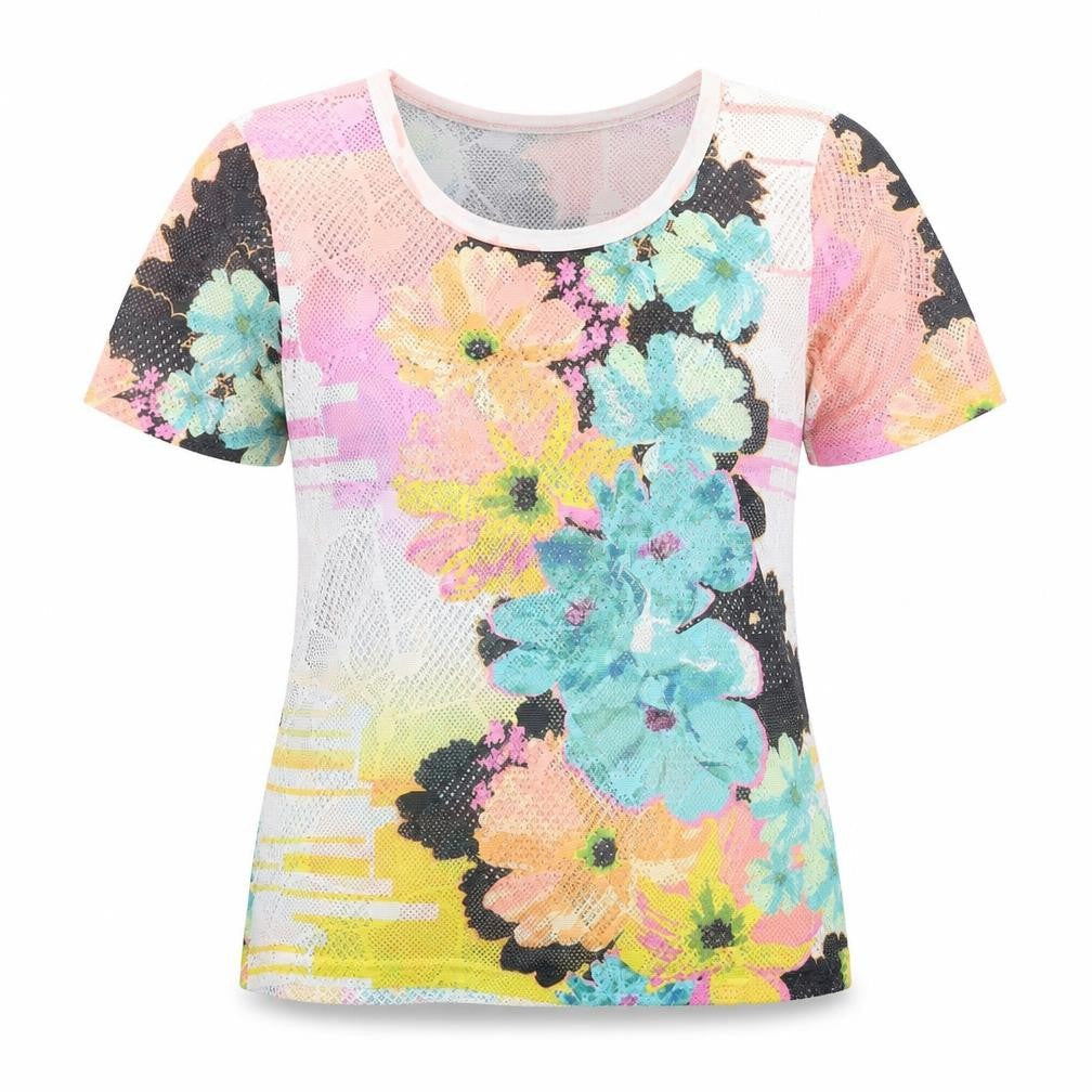 Gerard Womens Multicoloured Floral Polyester Basic T-Shirt Size S Round Neck - Mesh