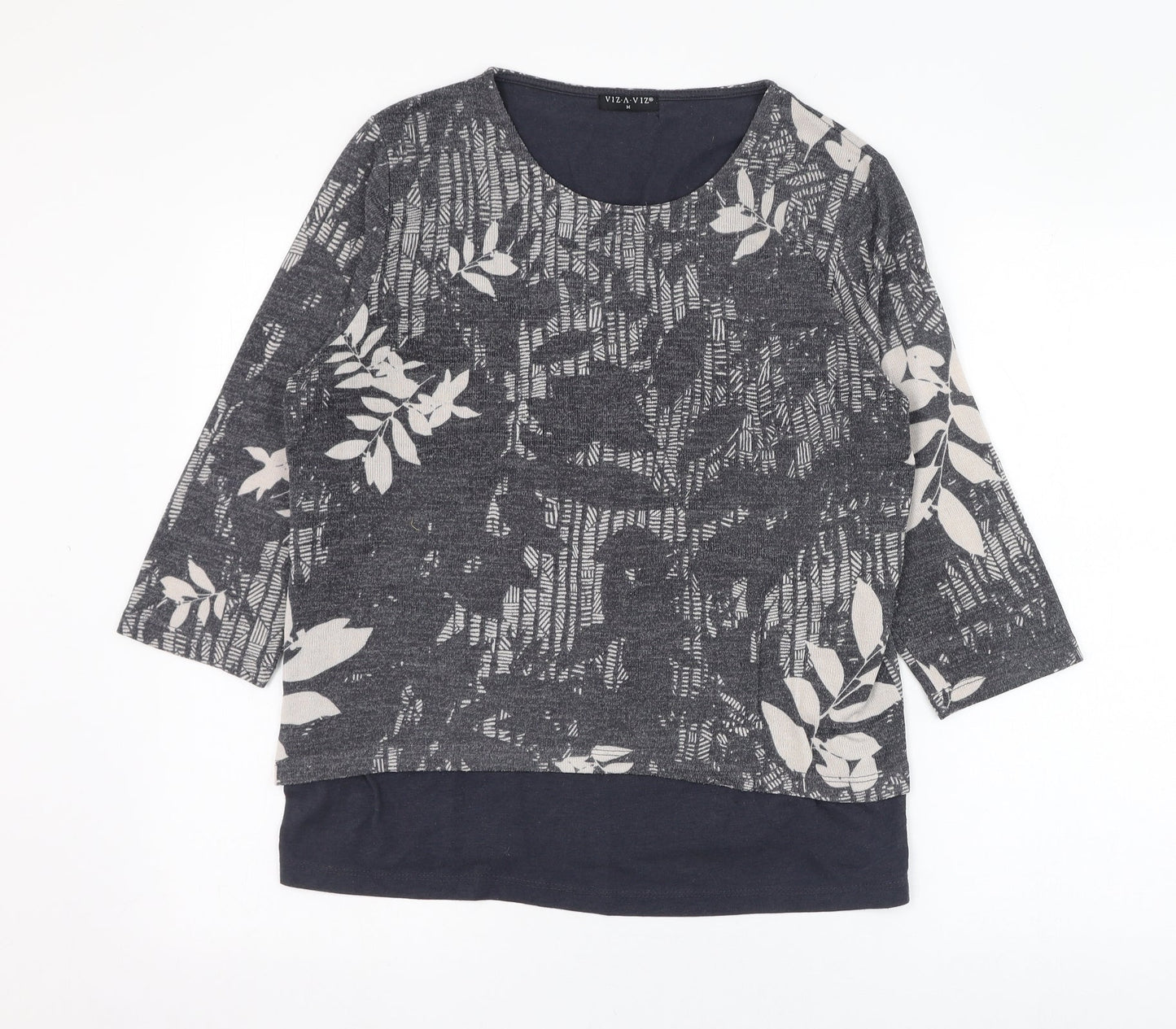Viz A Viz Womens Grey Round Neck Floral Polyester Pullover Jumper Size M