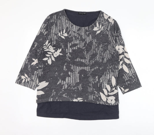 Viz A Viz Womens Grey Round Neck Floral Polyester Pullover Jumper Size M