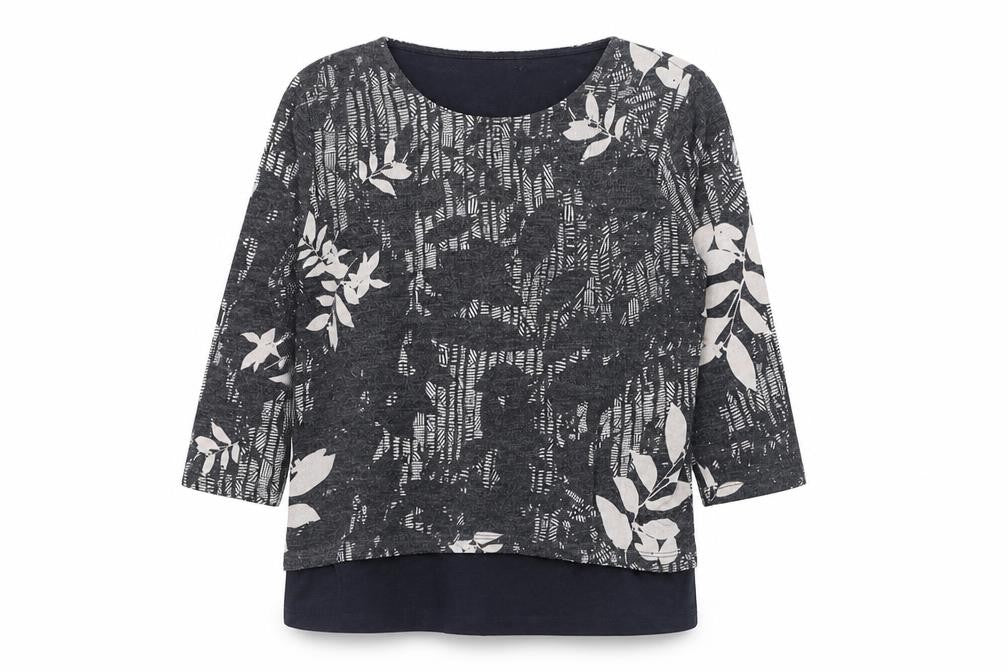 Viz A Viz Womens Grey Round Neck Floral Polyester Pullover Jumper Size M