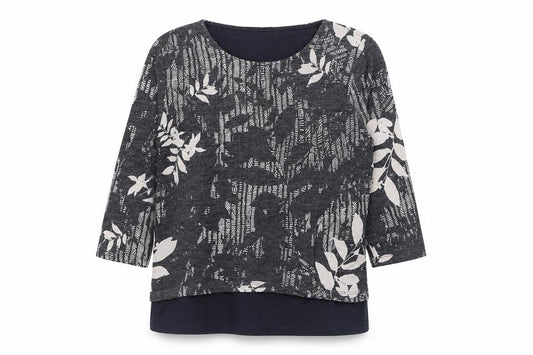 Viz A Viz Womens Grey Round Neck Floral Polyester Pullover Jumper Size M