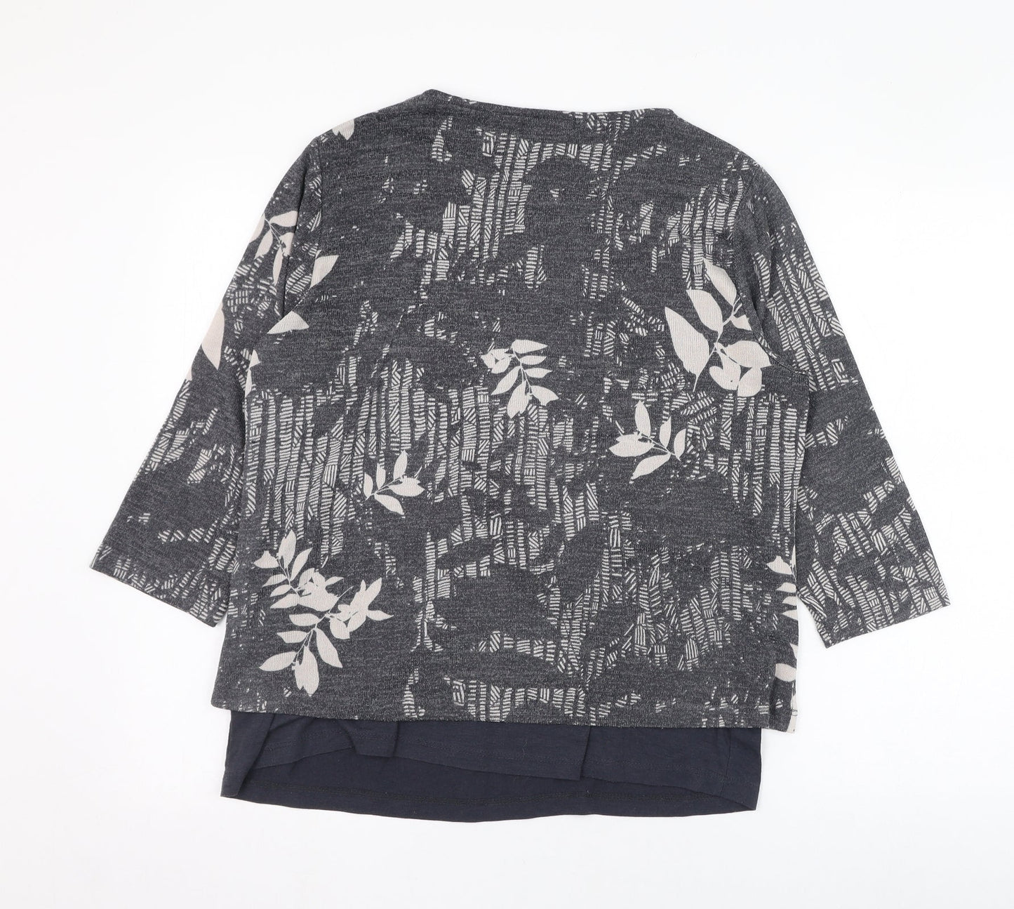 Viz A Viz Womens Grey Round Neck Floral Polyester Pullover Jumper Size M