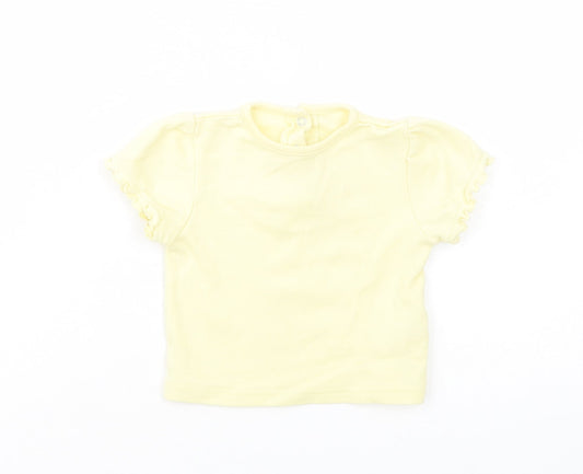 Dunnes Stores Baby Yellow  Cotton Basic T-Shirt Size 6-9 Months Crew Neck Snap