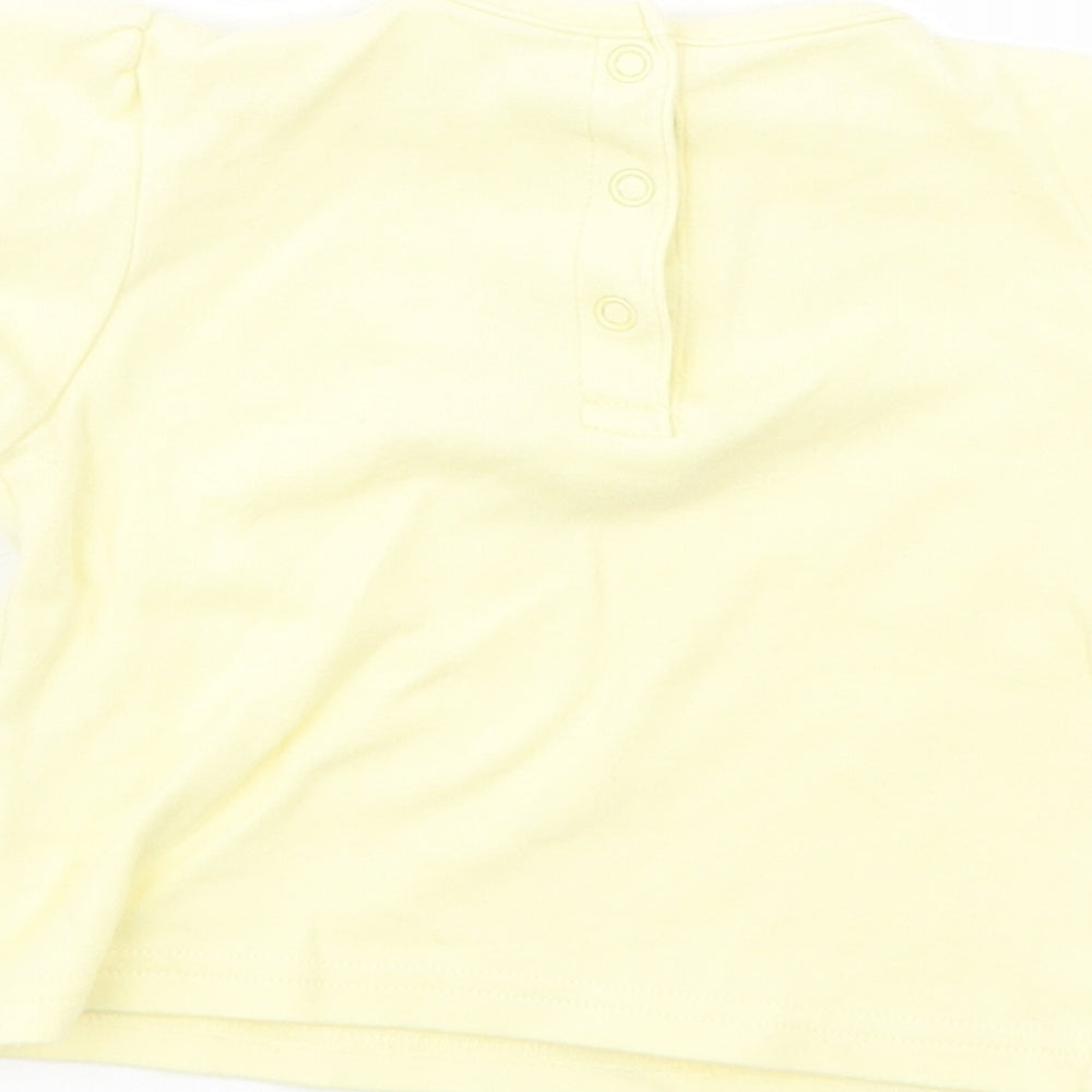 Dunnes Stores Baby Yellow  Cotton Basic T-Shirt Size 6-9 Months Crew Neck Snap