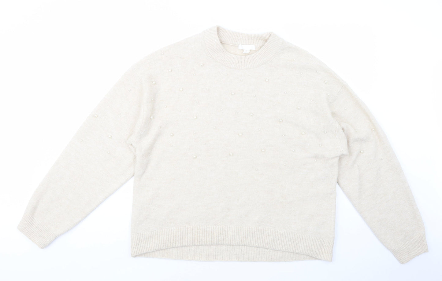 H&M Womens Beige Crew Neck  Polyester Pullover Jumper Size M