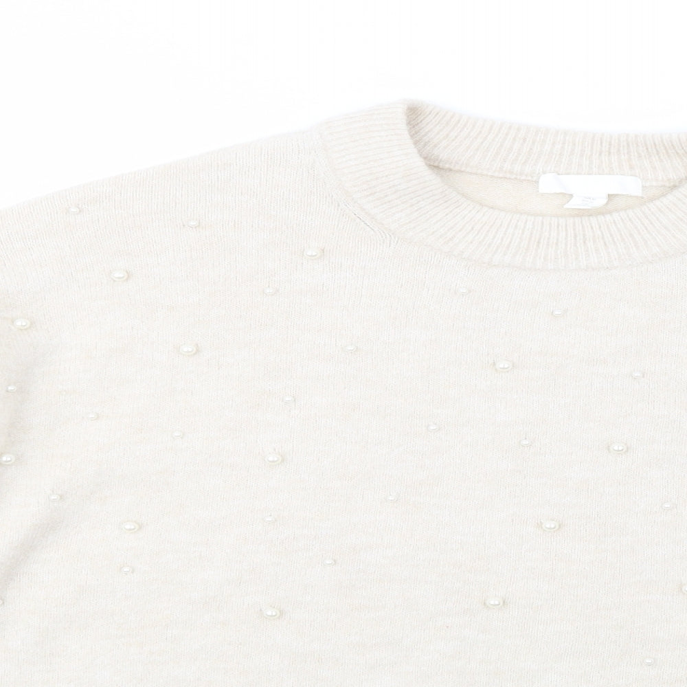 H&M Womens Beige Crew Neck  Polyester Pullover Jumper Size M