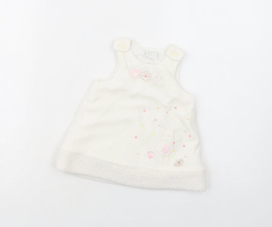 Zip Zap Baby White  Polyester Tunic Blouse Size 6-9 Months Crew Neck Button - Bunny