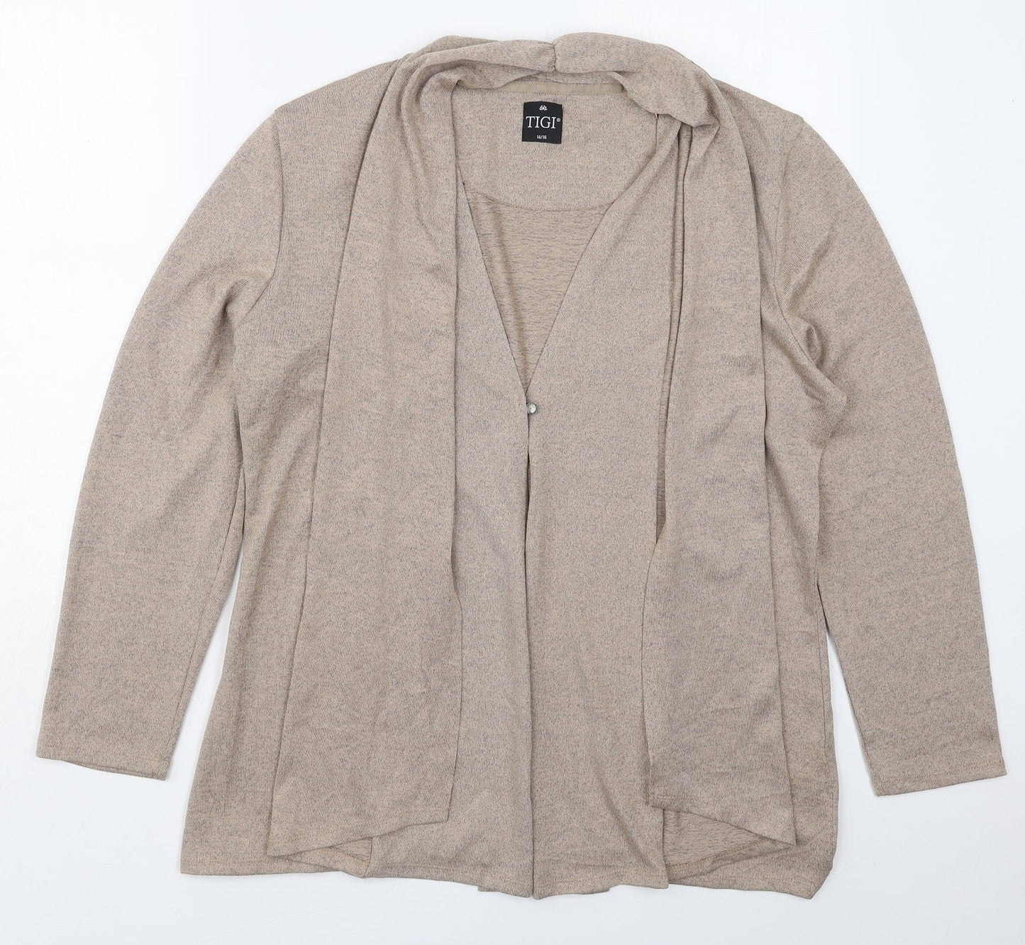 Tigi Womens Brown V-Neck  Polyester Cardigan Jumper Size 14