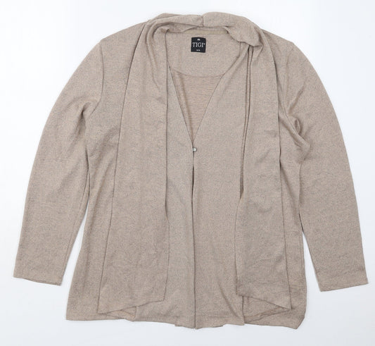 Tigi Womens Brown V-Neck  Polyester Cardigan Jumper Size 14